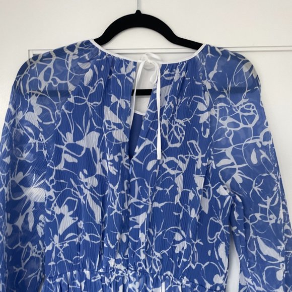 Jonathan Simkhai Harlowe Blouson Mini Dress Floral Print Pleated Keyhole Neck - Picture 8 of 11